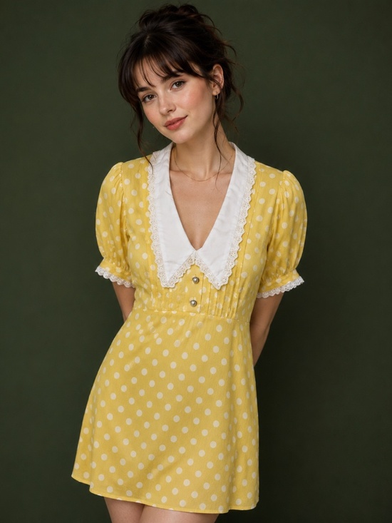 Kimchi Blue Dresses & Skirts - NWOT Kimchi Blue Urban Outfitters Yellow Polkadot Collared Dottie Mini Dress S